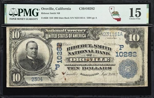 image for: Oroville, California. $10 1902 Date Back. Fr. 620. Rideout Smith NB. Charter #10282. PMG Choice Fine 15.