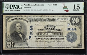 image for: Paso Robles, California. $20 1902 Plain Back. Fr. 653. First NB. Charter #9844. PMG Choice Fine 15.