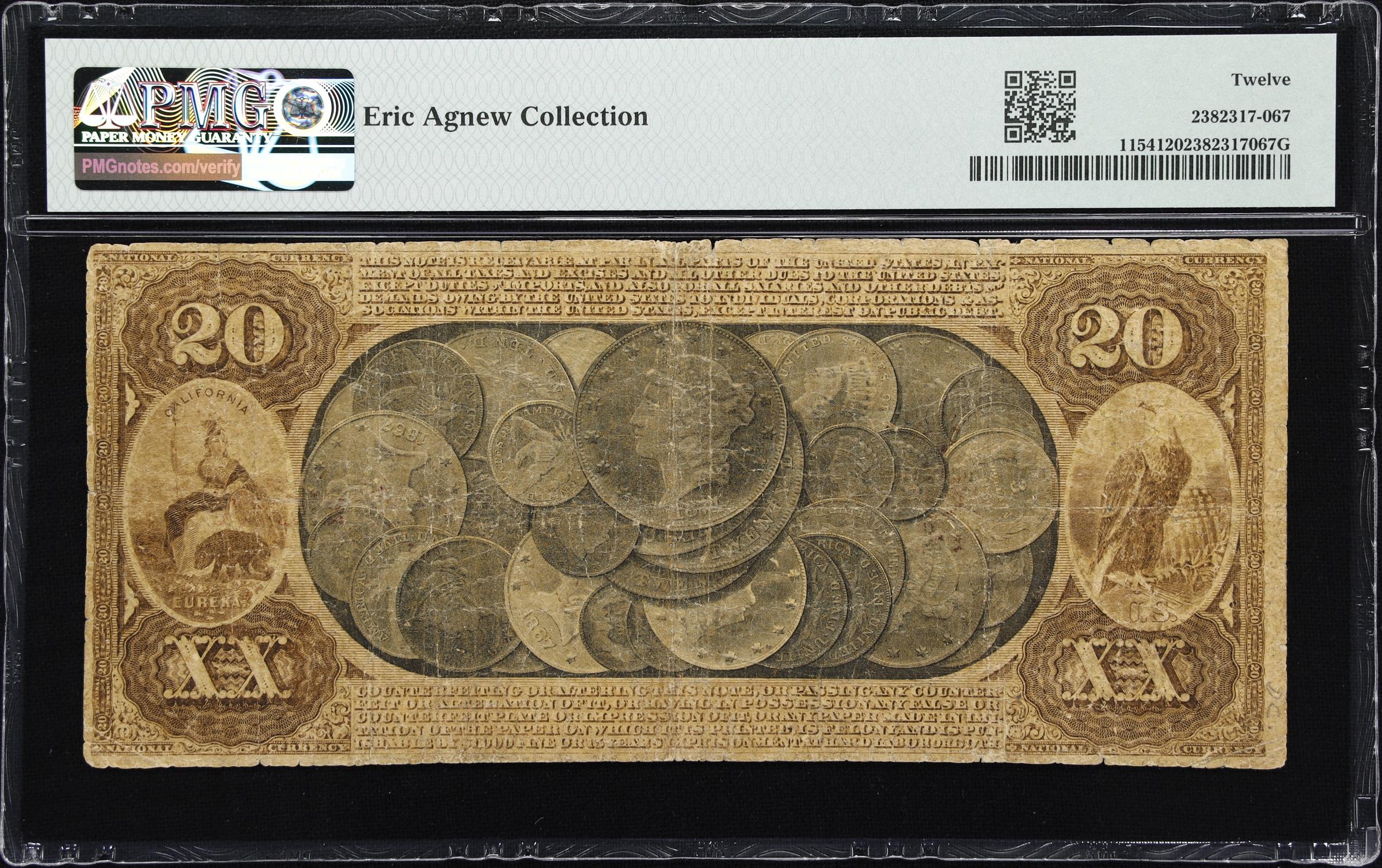 image for: Sacramento, California. $20 1872. Fr. 1154. National Gold Bank of D.O. Mills & Company. Charter #2014. PMG Fine 12.