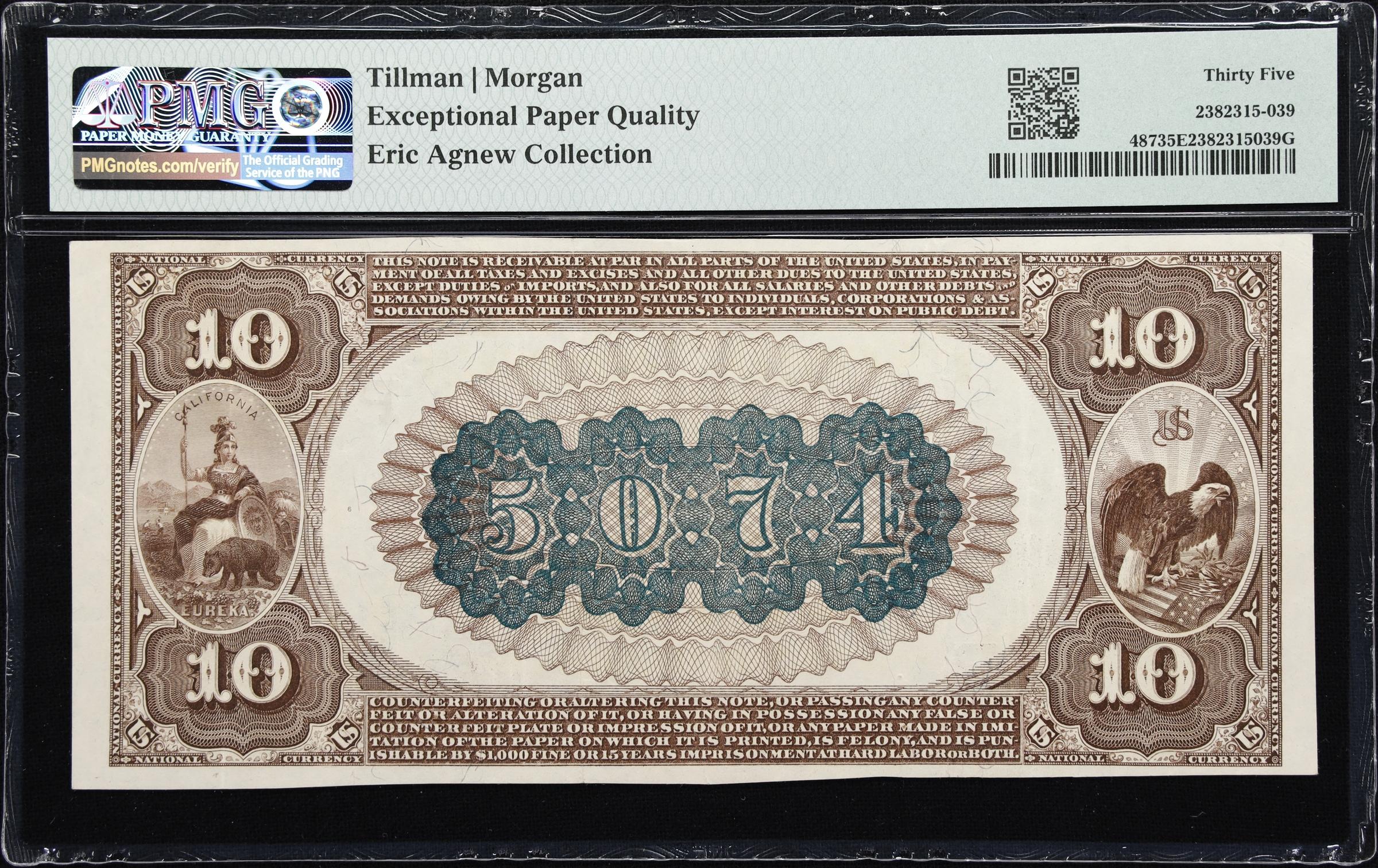 image for: Salinas, California. $10 1882 Brown Back. Fr. 487. First NB. Charter #5074. PMG Choice Very Fine 35 EPQ.