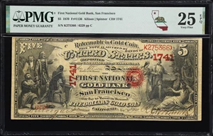 image for: San Francisco, California. $5 1870. Fr. 1136. First National Gold Bank. Charter #1741. PMG Very Fine 25 EPQ.