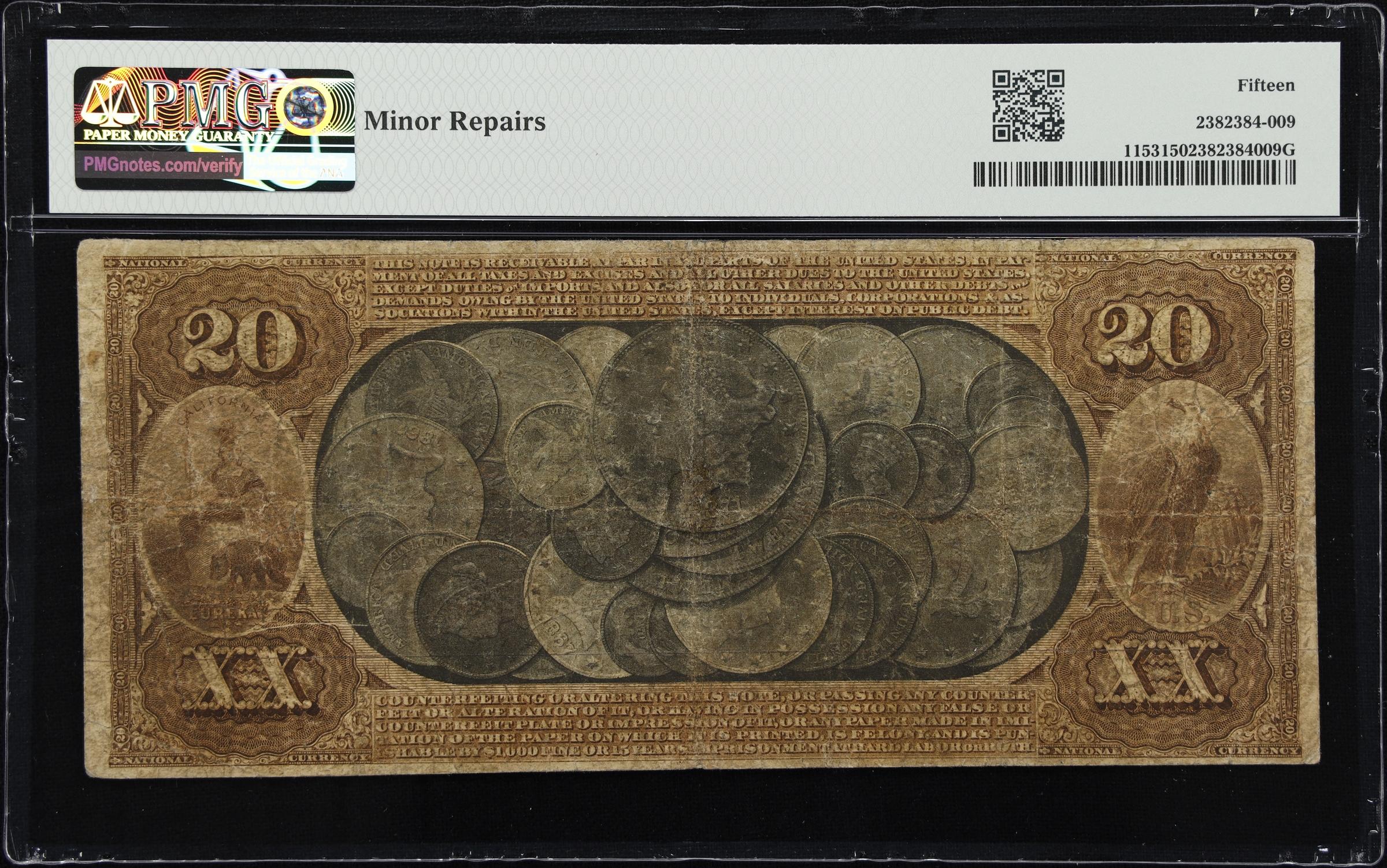 image for: San Francisco, California. $20 1875. Fr. 1153. First National Gold Bank. Charter #1741. PMG Choice Fine 15.