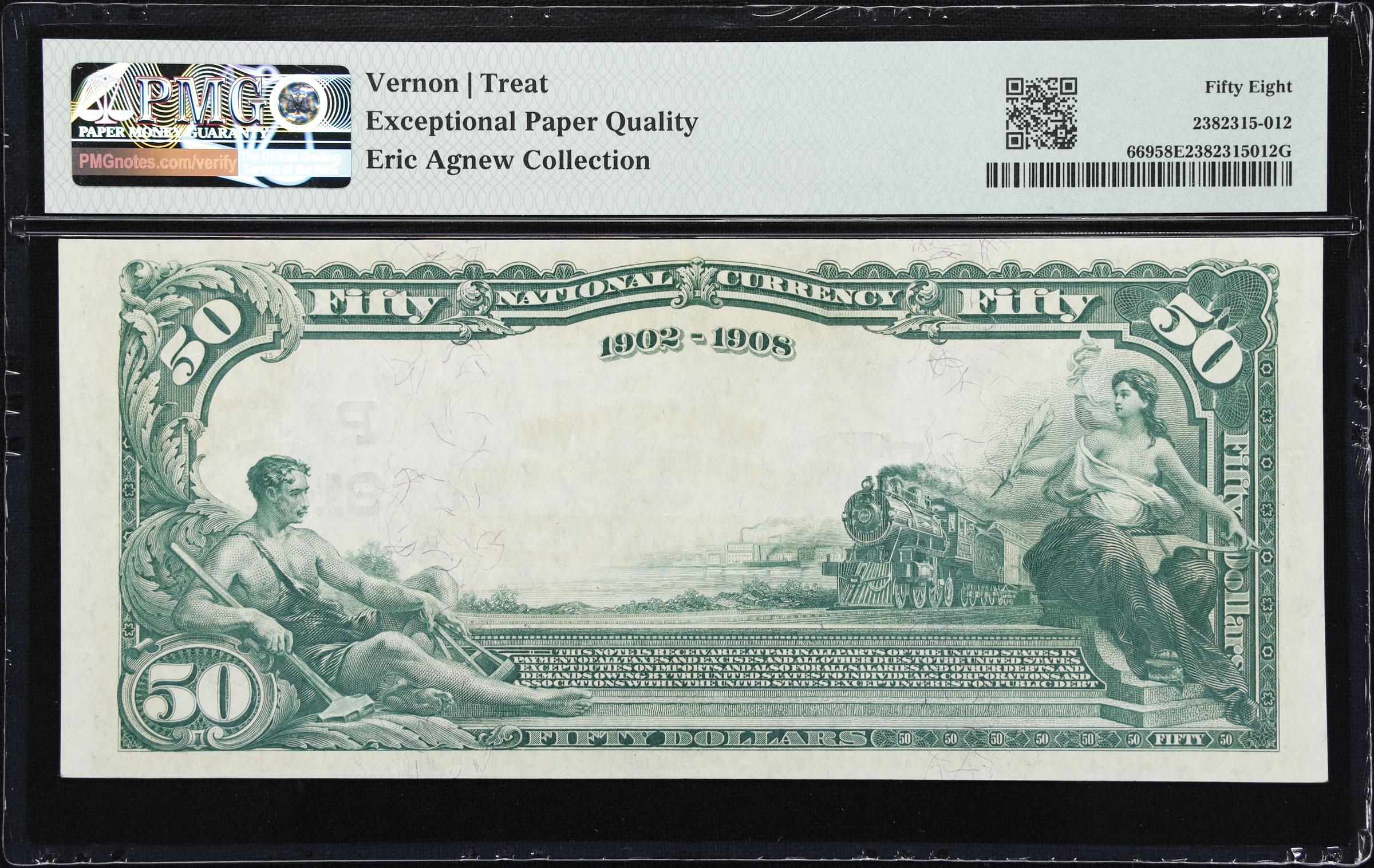 image for: San Francisco, California. $50 1902 Date Back. Fr. 669. Seaboard NB. Charter #9141. PMG Choice About Uncirculated 58 EPQ.