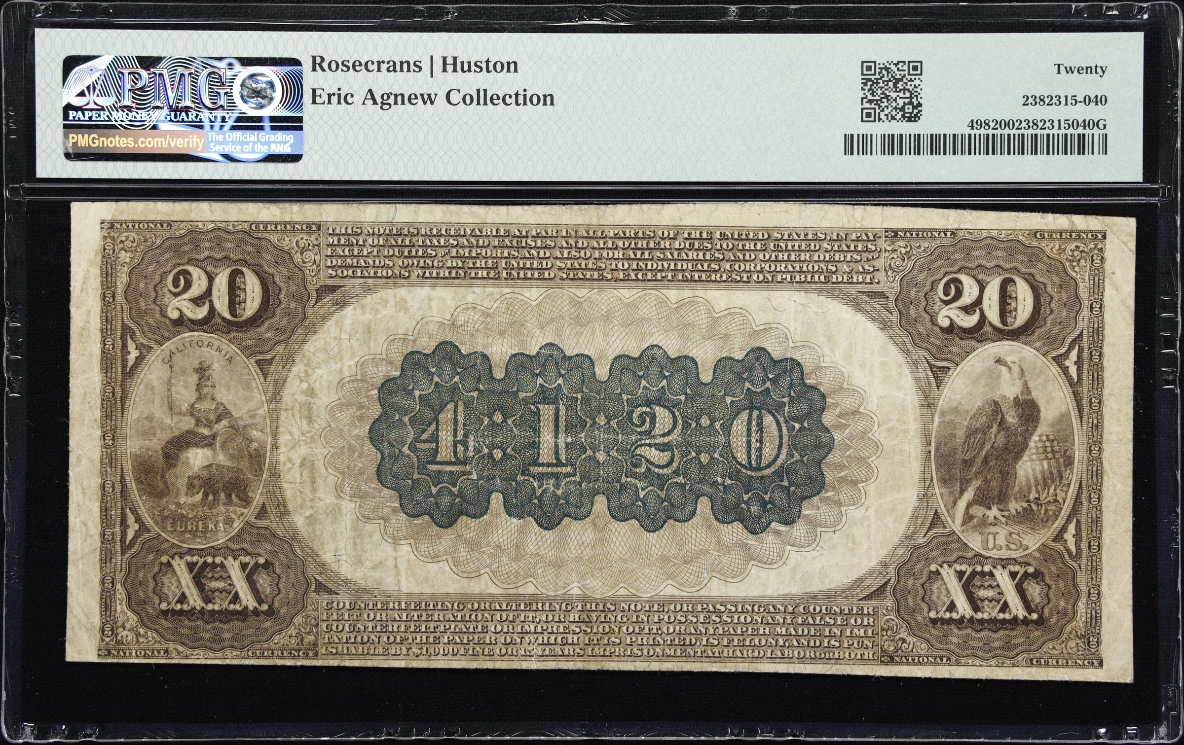 image for: Santa Paula, California. $20 1882 Brown Back. Fr. 498. First National Bank of Santa Paula. Charter #4120. PMG Very Fine 20.