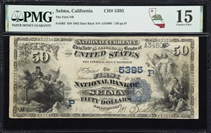image for: Selma, California. $50 1882 Date Back. Fr. 563. First NB. Charter #5395. PMG Choice Fine 15.