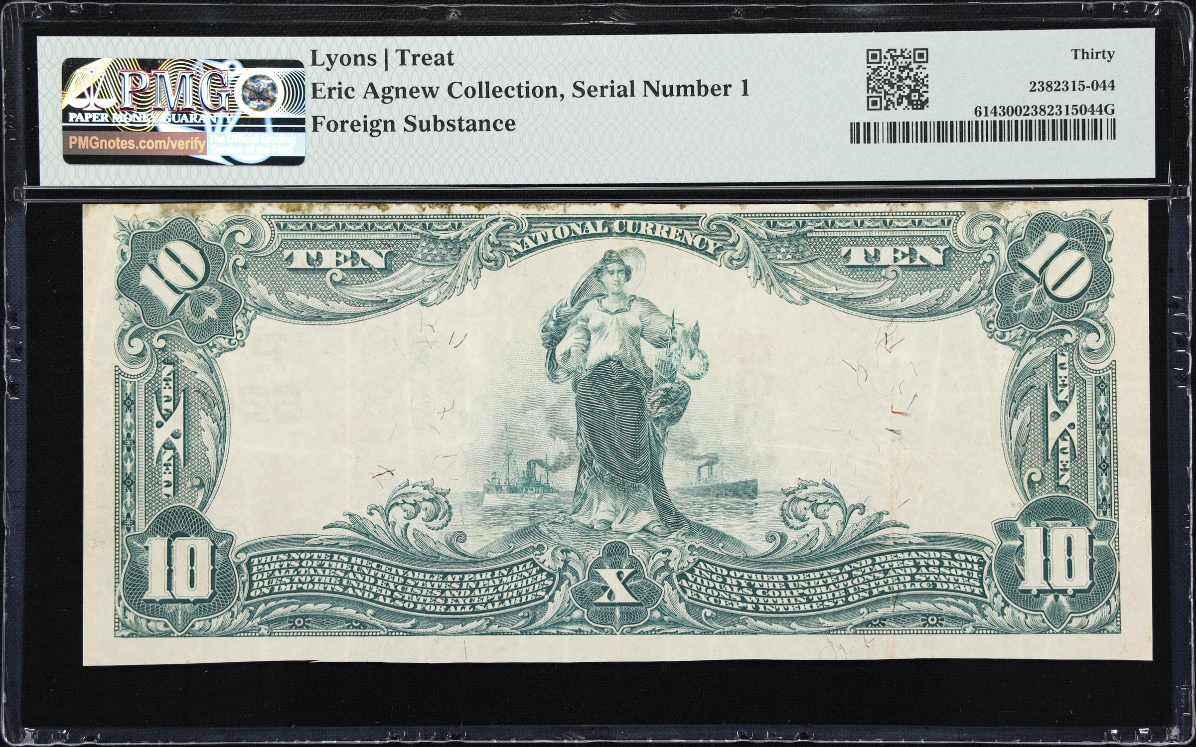 image for: Upland, California. $10 1902 Red Seal. Fr. 614. First NB. Charter #8266. PMG Very Fine 30. Serial Number 1. Replacement.