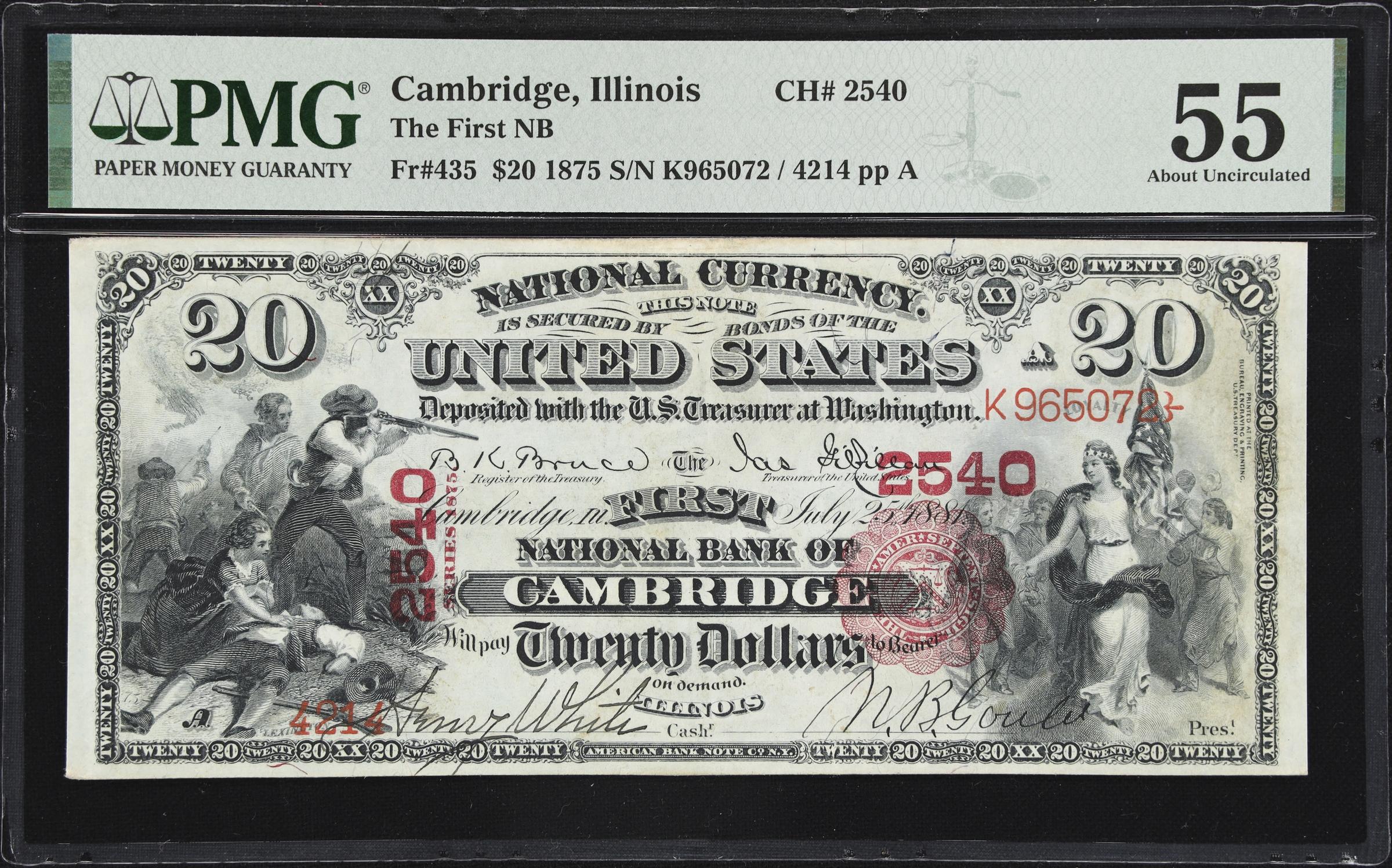 image for: Cambridge, Illinois. $20 1875. Fr. 435. First NB. Charter #2540. PMG About Uncirculated 55.