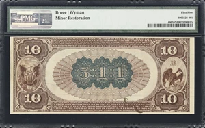 image for: Jacksonville, Illinois. $10 1882 Brown Back. Fr. 480. First NB. Charter #511. PMG About Uncirculated 55 Net. Minor Restoration. Serial Number 1.