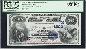 image for: LaSalle, Illinois. $10 1882 Value Back. Fr. 577. LaSalle NB. Charter #2503. PCGS Currency Gem New 65 PPQ.