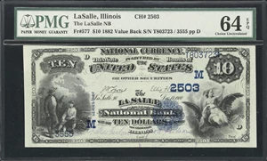 image for: LaSalle, Illinois. $10 1882 Value Back. Fr. 577. LaSalle NB. Charter #2503. PMG Choice Uncirculated 64 EPQ.