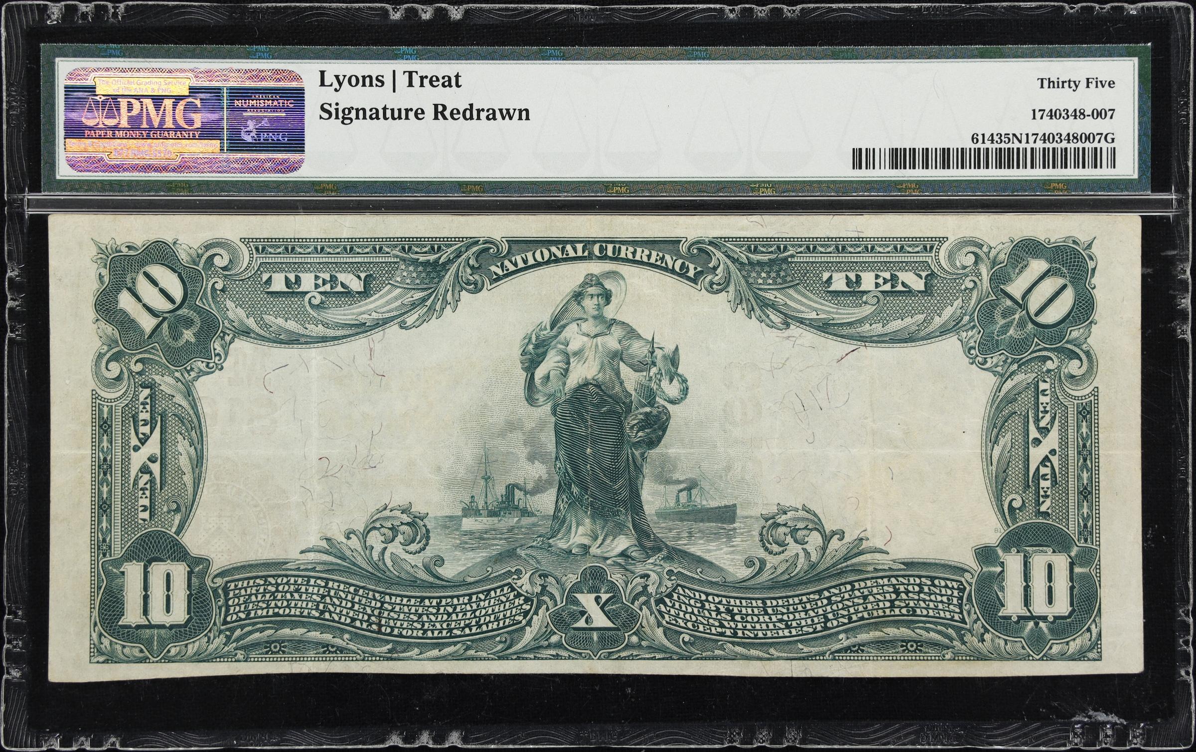 image for: Morris, Illinois. $10 1902 Red Seal. Fr. 614. Farmers & Merchants NB. Charter #8163. PMG Choice Very Fine 35 Net. Serial Number 1. Signature Redrawn.