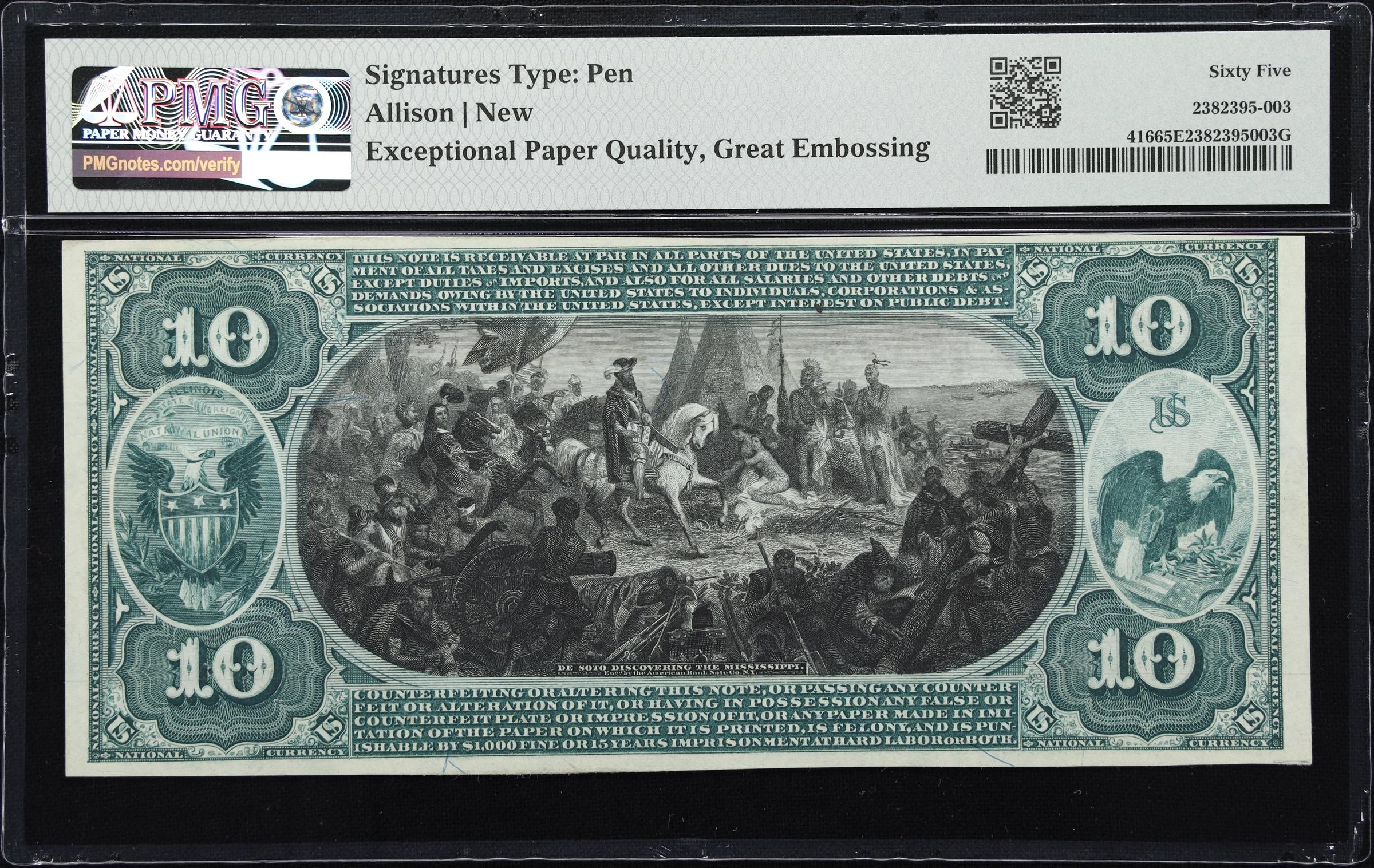 image for: Paris, Illinois. $10 1875. Fr. 416. First NB. Charter #1555. PMG Gem Uncirculated 65 EPQ.