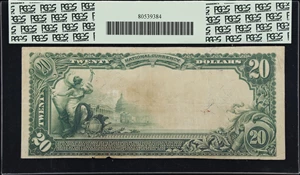 image for: Rossville, Illinois. $20 1902 Plain Back. Fr. 653. Farmers NB. Charter #9877. PCGS Currency Very Fine 25 Apparent. Small Edge Tear and Minor Damage at Bottom Right.