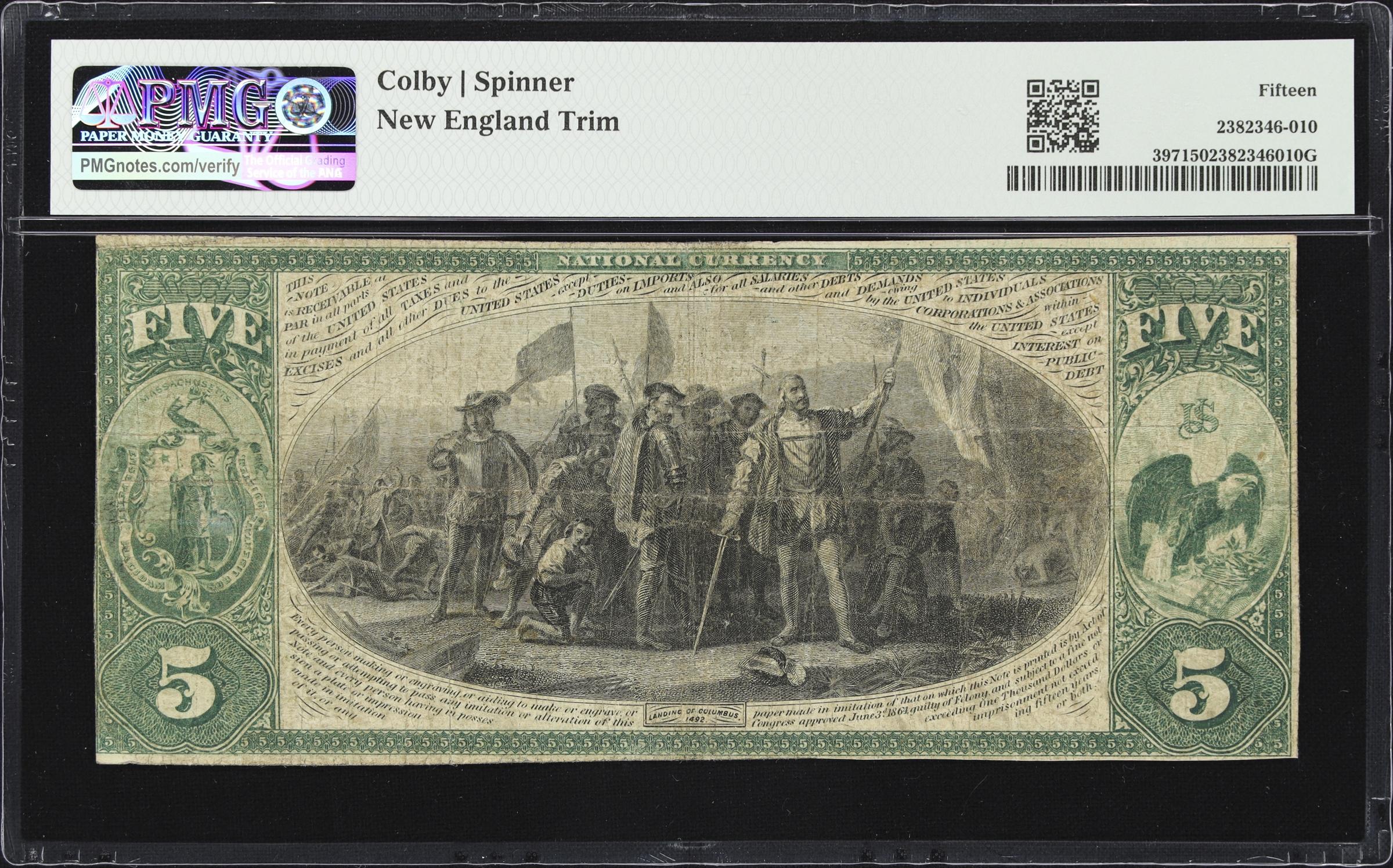 image for: Boston, Massachusetts. $5 Original. Fr. 397. NB of Redemption. Charter #515. PMG Choice Fine 15.