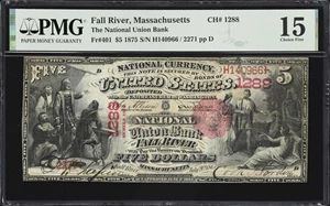 image for: Fall River, Massachusetts. $5 1875. Fr. 401. National Union Bank. Charter #1288. PMG Choice Fine 15.