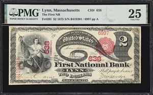 image for: Lynn, Massachusetts. $2 1875. Fr. 391. First NB. Charter #638. PMG Very Fine 25.