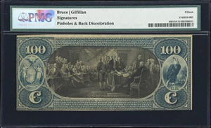 image for: New York, New York. 1875 $100 Fr. 460. The NB of Commerce. Charter #733. PMG Choice Fine 15 Net. Pinholes & Back Discoloration.