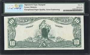image for: Saratoga Springs, New York. 1902 Date Back $10 Fr. 616. First NB. Charter #893. PMG Gem Uncirculated 66 EPQ.