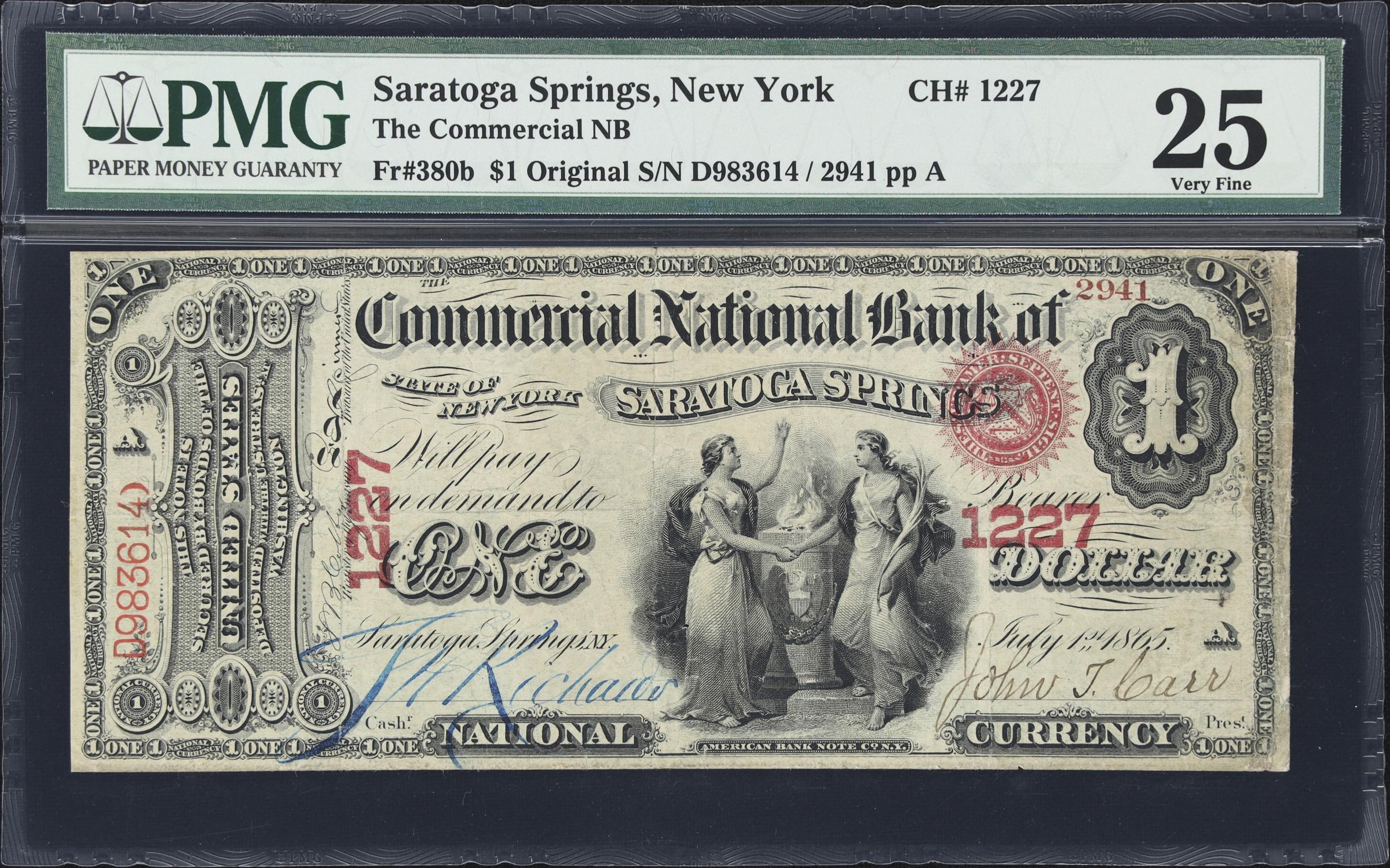 image for: Saratoga Springs, New York. Original $1 Fr. 380b. Commercial NB. Charter #1227. PMG Very Fine 25.