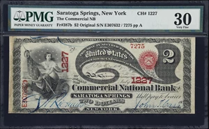 image for: Saratoga Springs, New York. Original $2 Fr. 387b. Commercial NB. Charter #1227. PMG Very Fine 30.
