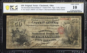 image for: Cincinnati, Ohio. $50 Original. Fr. 442. Merchants NB. Charter #844. PCGS Banknote Very Good 10 Details. Edge and Internal Repairs.