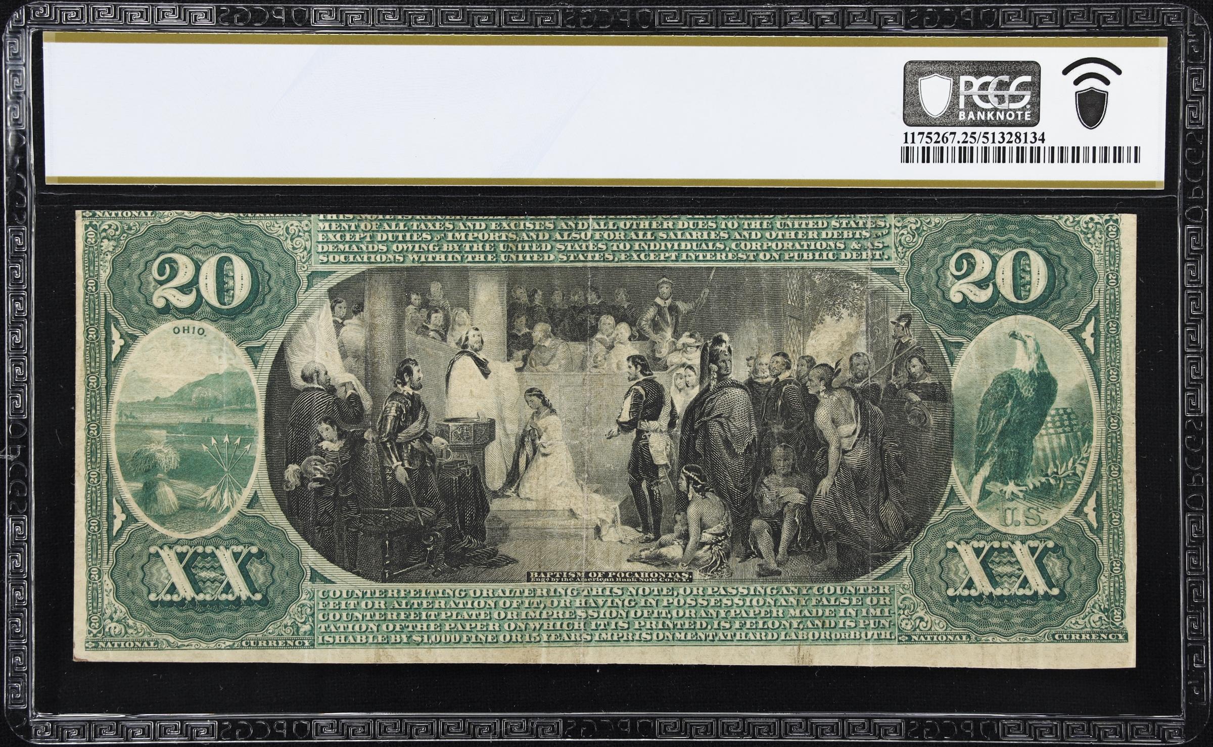 image for: Mount Pleasant, Ohio. $20 Original. Fr. 424a. First NB. Charter #492. PCGS Banknote Very Fine 25.