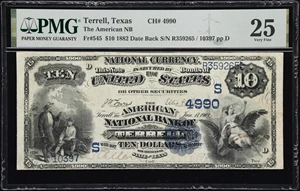 image for: Terrell, Texas. $10 1882 Date Back. Fr. 545. American NB. Charter #4990. PMG Very Fine 25.