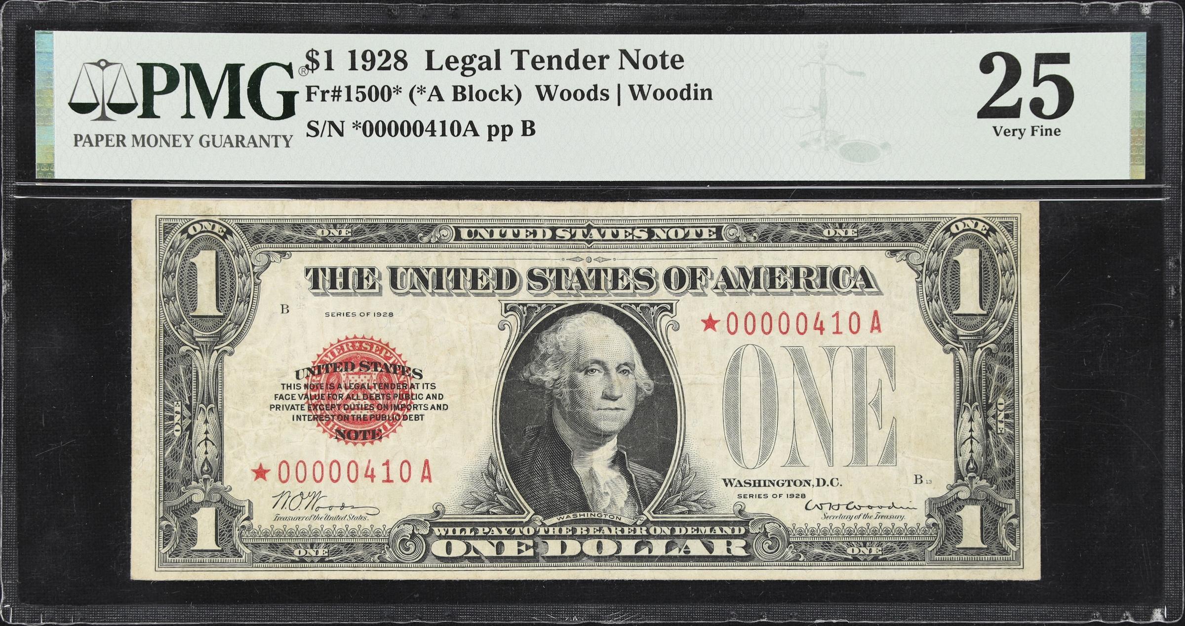 image for: Fr. 1500*. 1928 $1 Legal Tender Star Note. PMG Very Fine 25.