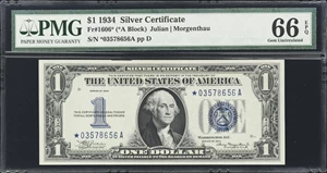 image for: Fr. 1606*. 1934 $1 Silver Certificate Star Note. PMG Gem Uncirculated 66 EPQ.