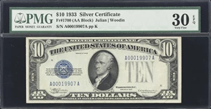 image for: Fr. 1700. 1933 $10 Silver Certificate. PMG Very Fine 30 EPQ.