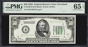 image for: Fr. 2100-D. 1928 $50 Federal Reserve Note. Cleveland. PMG Gem Uncirculated 65 EPQ.