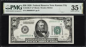 image for: Fr. 2100-J*. 1928 $50 Federal Reserve Star Note. Kansas City. PMG Choice Very Fine 35 EPQ. Low Serial Number.