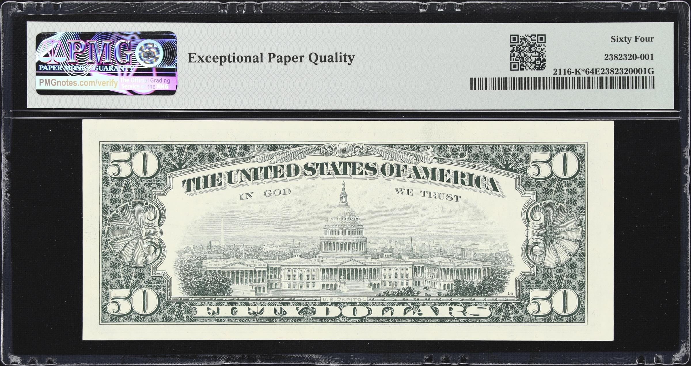 image for: Fr. 2116-K*. 1969B $50 Federal Reserve Star Note. Dallas. PMG Choice Uncirculated 64 EPQ.