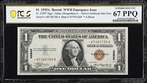 image for: Fr. 2300*. 1935A $1 Hawaii Emergency Note. PCGS Banknote Superb Gem Uncirculated 67 PPQ.