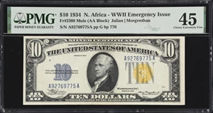 image for: Fr. 2308. 1934 $10 North Africa Emergency Note. Mule. PMG Choice Extremely Fine 45.