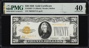 image for: Fr. 2402*. 1928 $20 Gold Certificate Star Note. PMG Extremely Fine 40.