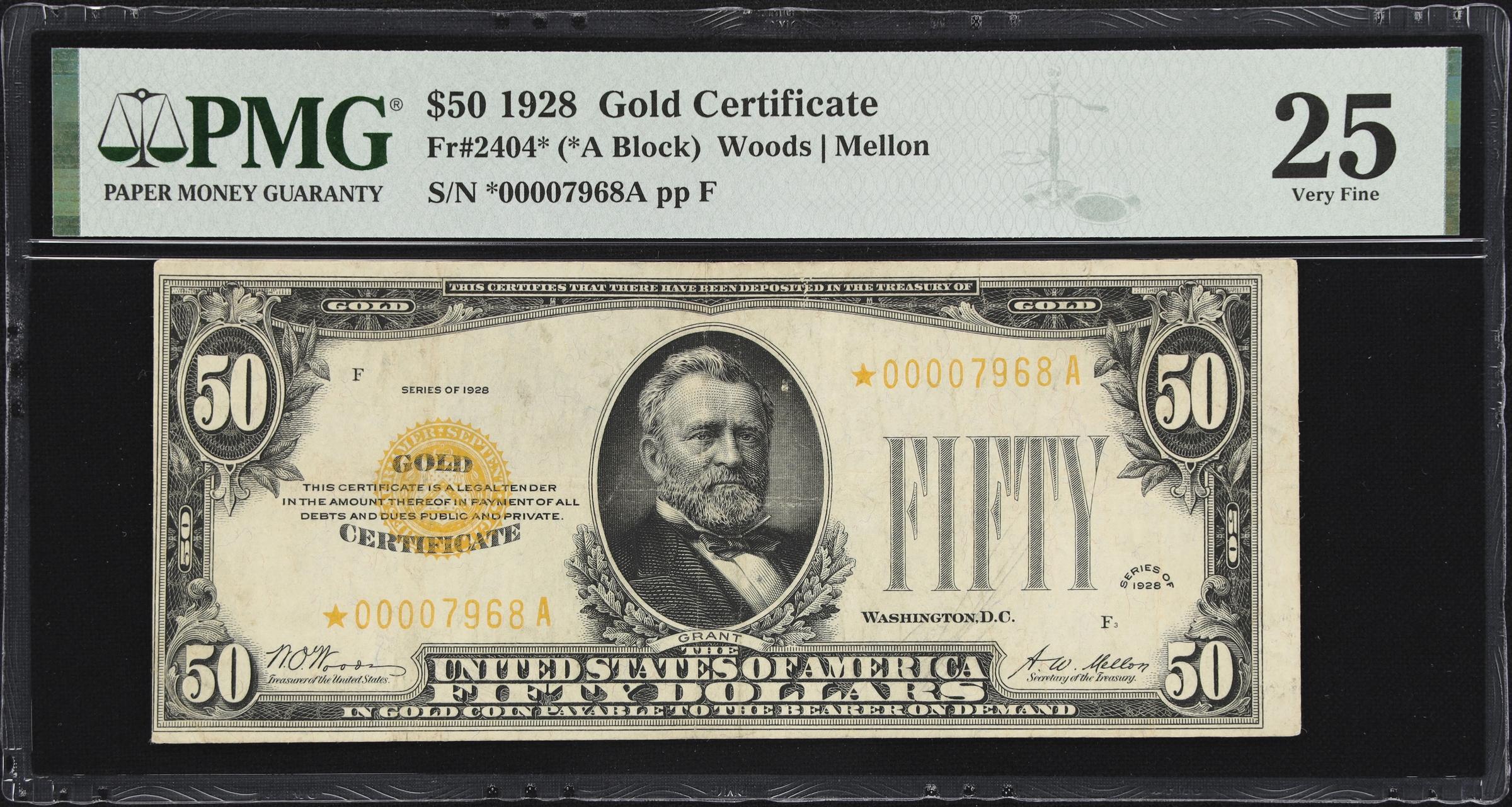 image for: Fr. 2404*. 1928 $50 Gold Certificate Star Note. PMG Very Fine 25.