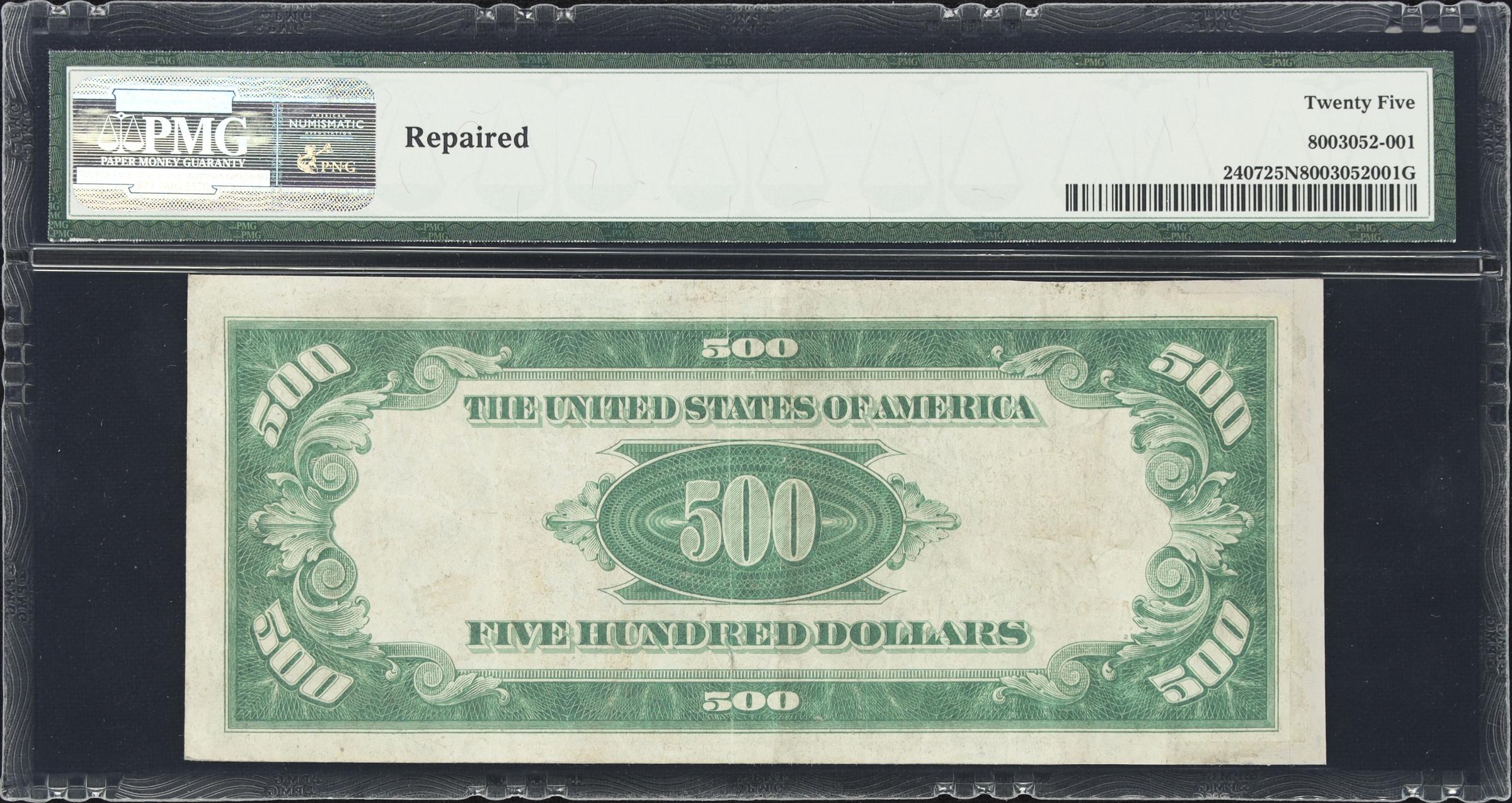 image for: Fr. 2407. 1928 $500 Gold Certificate. PMG Very Fine 25 Net. Repaired.