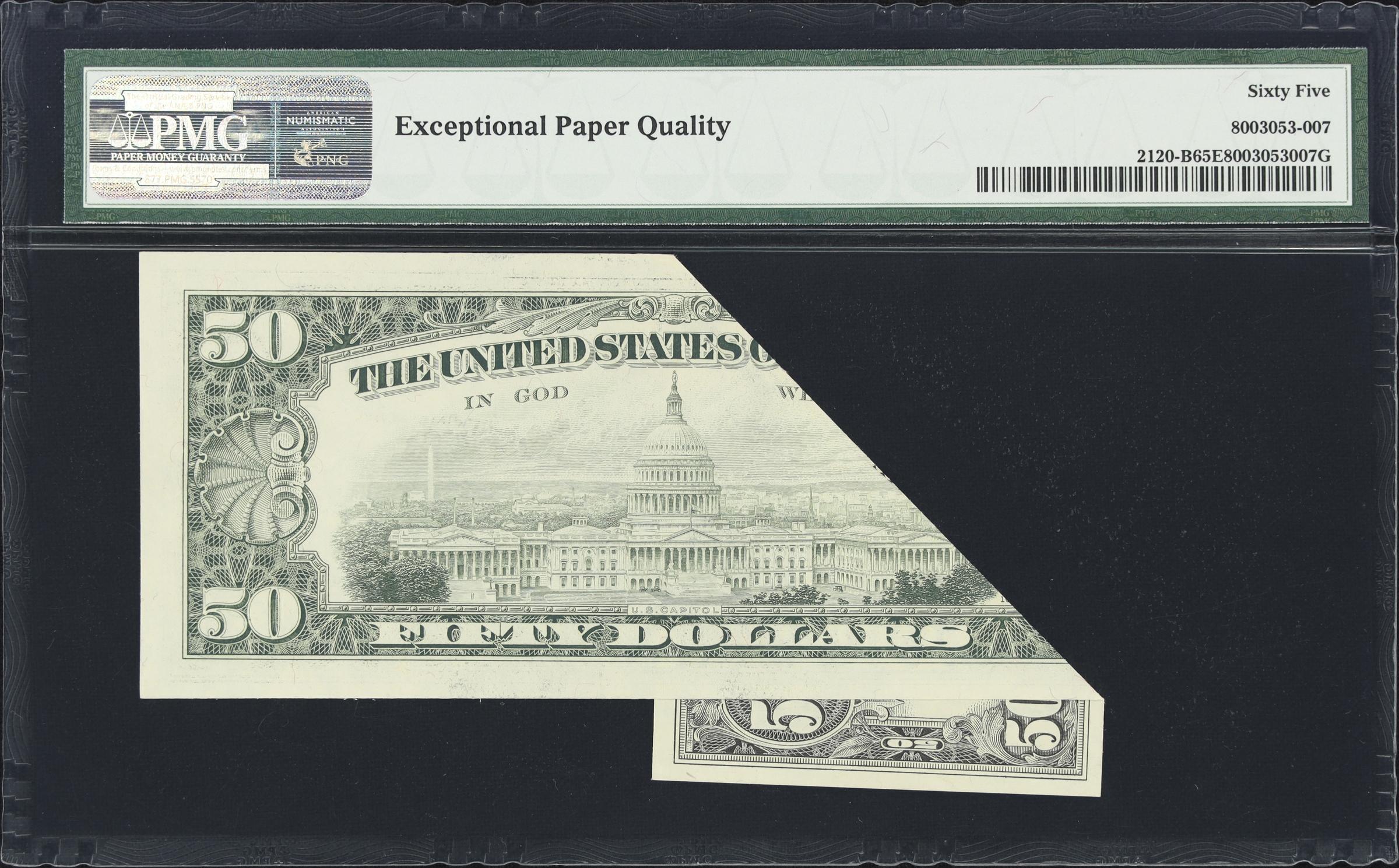 image for: Fr. 2120-B. 1981 $50 Federal Reserve Note. New York. PMG Gem Uncirculated 65 EPQ. Foldover Error.