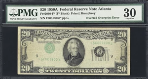 image for: Fr. 2060-F*. 1950A $20 Federal Reserve Star Note. Minneapolis. PMG Very Fine 30. Inverted Overprint Error.