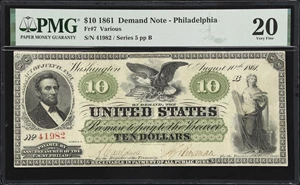 image for: Fr. 7. 1861 $10 Demand Note. PMG Very Fine 20.