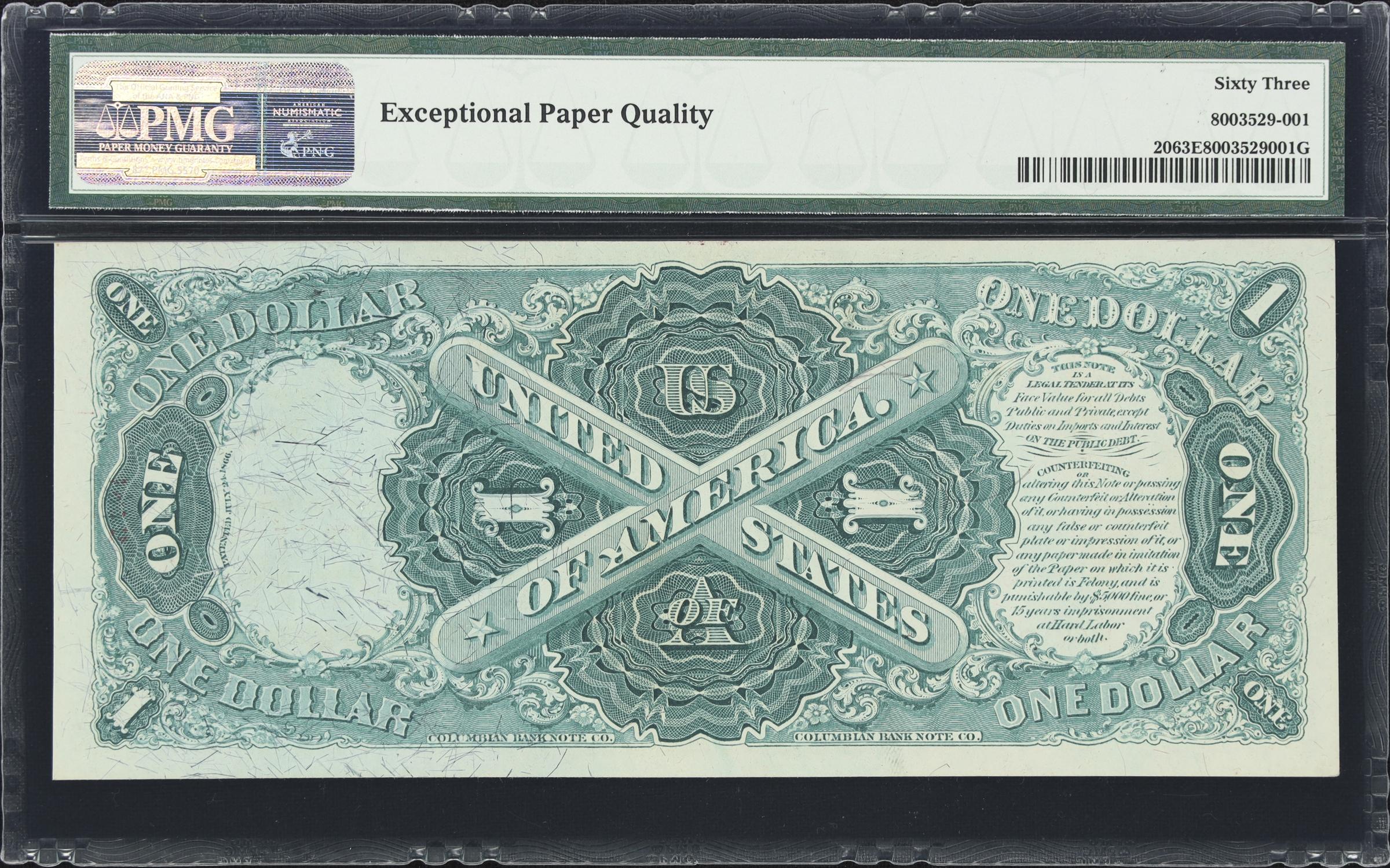 image for: Fr. 20. 1875 $1 Legal Tender Note. PMG Choice Uncirculated 63 EPQ.