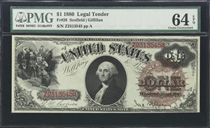 image for: Fr. 28. 1880 $1 Legal Tender Note. PMG Choice Uncirculated 64 EPQ.