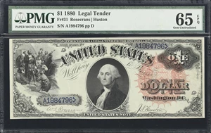 image for: Fr. 31. 1880 $1 Legal Tender Note. PMG Gem Uncirculated 65 EPQ.
