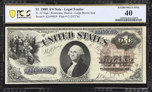 image for: Fr. 32. 1880 $1 Legal Tender Note. PCGS Banknote Extremely Fine 40.