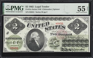 image for: Fr. 41a. 1862 $2 Legal Tender Note. PMG About Uncirculated 55 EPQ.