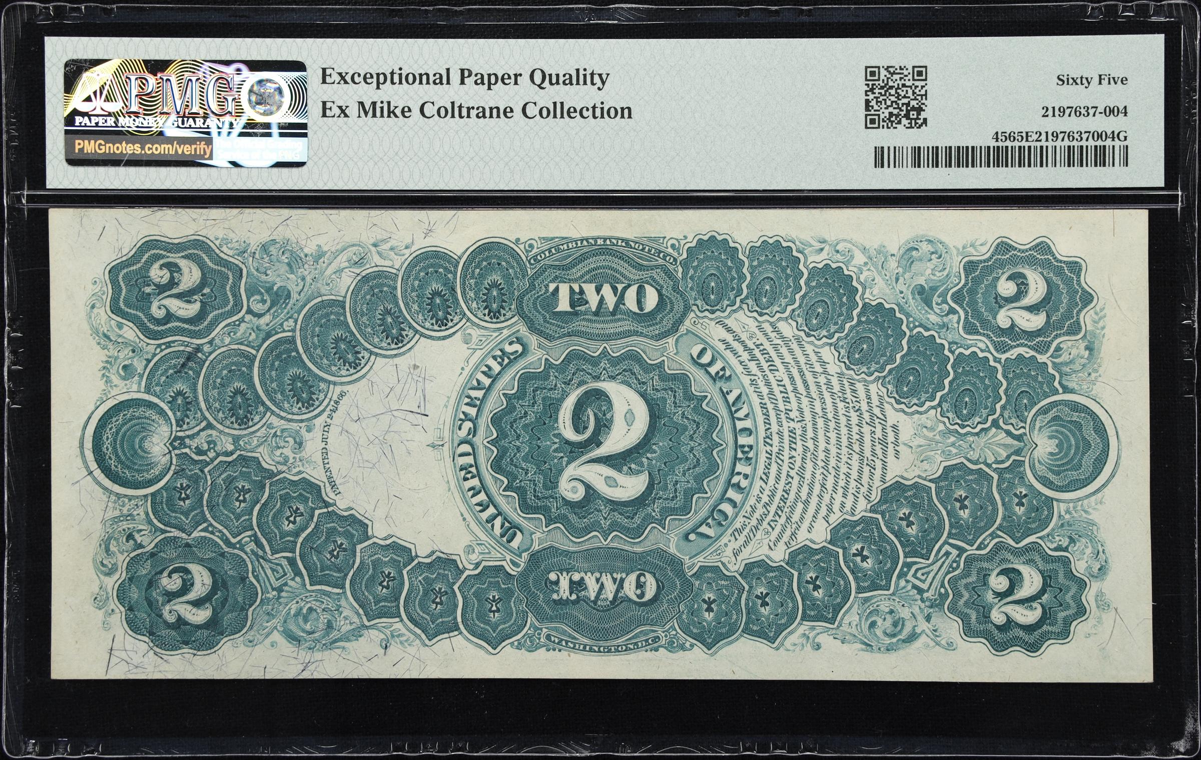 image for: Fr. 45. 1875 $2 Legal Tender Note. PMG Gem Uncirculated 65 EPQ.