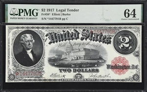 image for: Fr. 58*. 1917 $2 Legal Tender Star Note. PMG Choice Uncirculated 64.