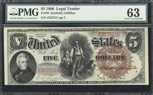 image for: Fr. 70. 1880 $5 Legal Tender Note. PMG Choice Uncirculated 63.