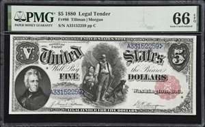 image for: Fr. 80. 1880 $5 Legal Tender Note. PMG Gem Uncirculated 66 EPQ.